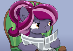 Size: 2970x2100 | Tagged: safe, artist:candy meow, derpibooru exclusive, imported from derpibooru, oc, oc only, oc:spotlight splash, pegasus, pony, >:o, armchair, chair, chest fluff, ear fluff, exploitable meme, freckles, looking sideways, meme, newspaper, newspaper meme, ponified meme, solo, tom and jerry, tom reading the newspaper