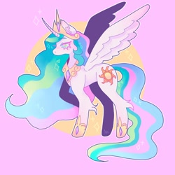 Size: 1440x1440 | Tagged: safe, artist:ariariari.png, imported from derpibooru, princess celestia, alicorn, pony, concave belly, crown, jewelry, regalia, solo