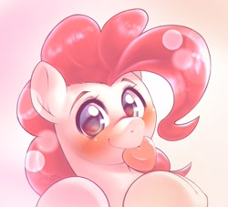 Size: 1990x1806 | Tagged: safe, artist:kurogewapony, imported from derpibooru, pinkie pie, earth pony, pony, blushing, bust, cute, diapinkes, female, heart, looking at you, mare, mouth hold, smiling, smiling at you, solo