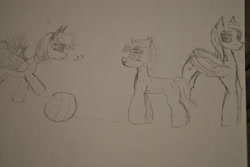 Size: 3872x2592 | Tagged: safe, imported from derpibooru, derpy hooves, dinky hooves, oc, oc:bitsy nibbles, traditional art