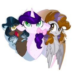 Size: 1450x1453 | Tagged: safe, artist:gallantserver, imported from derpibooru, oc, oc only, oc:gray wings, oc:polar springs, oc:purple palette, earth pony, pegasus, pony, unicorn, female, mare, simple background, transparent background