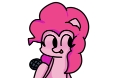 Size: 2552x1606 | Tagged: safe, artist:just loq, imported from derpibooru, pinkie pie, earth pony, pony, blushing, cute, diapinkes, female, friday night funkin', hoof hold, magic showdown, microphone, open mouth, simple background, solo, transparent background, youtube link