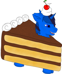 Size: 1618x1920 | Tagged: safe, artist:mazz, imported from derpibooru, oc, oc only, oc:bluethecake, pony, unicorn, cake, cherry, food, simple background, solo, transparent background