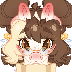 Size: 2500x2500 | Tagged: safe, artist:bananasplitedy, imported from derpibooru, oc, oc only, oc:bananasplit, pony, unicorn, blushing, bust, clothes, female, glasses, heart, heart eyes, horn, looking at you, mare, portrait, scarf, simple background, solo, striped scarf, transparent background, unicorn oc, wingding eyes