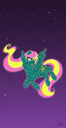 Size: 618x1191 | Tagged: safe, artist:jenasu, imported from derpibooru, starglow, pegasus, pony, flying, g1, glow 'n show ponies, night, solo, stars