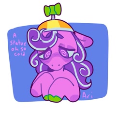 Size: 1037x1073 | Tagged: safe, artist:ariariari.png, imported from derpibooru, screwball, pony, colored hooves, hat, propeller hat, solo, text