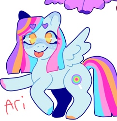 Size: 1164x1202 | Tagged: safe, artist:ariariari.png, imported from derpibooru, oc, oc only, oc:dolly flash, pegasus, pony, colored hooves, multicolored hair, pegasus oc, simple background, solo, white background