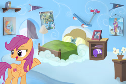 Size: 1280x853 | Tagged: safe, artist:redheadfly, imported from derpibooru, scootaloo, pegasus, pony, bed, butt, older, older scootaloo, plot, scooter, solo, story included