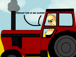 Size: 1600x1200 | Tagged: safe, artist:bright skie, imported from derpibooru, applejack, farm, funny, sit, tractor