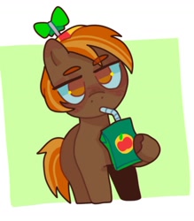 Size: 1440x1641 | Tagged: safe, artist:ariariari.png, imported from derpibooru, button mash, earth pony, pony, foal, hat, juice, juice box, propeller hat, solo