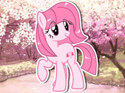 Size: 1193x886 | Tagged: safe, artist:mlpcartel, imported from derpibooru, oc, oc only, oc:annisa trihapsari, pony, cherry blossoms, flower, flower blossom, raised hoof, solo