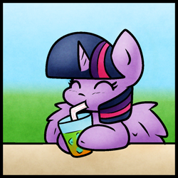 Size: 900x900 | Tagged: safe, artist:zutcha, imported from derpibooru, twilight sparkle, alicorn, pony, cute, drink, drinking, drinking straw, eyes closed, female, glass, hoof hold, mare, solo, twiabetes, twilight sparkle (alicorn)