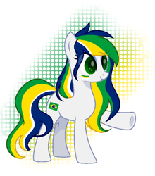Size: 704x800 | Tagged: safe, artist:diniarvegafinahar, imported from derpibooru, earth pony, pony, brazil, female, mare, nation ponies, ponified, raised hoof, simple background, solo, white background