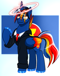 Size: 640x800 | Tagged: safe, artist:diniarvegafinahar, imported from derpibooru, alicorn, pony, asean, clothes, colored wings, glasses, gradient background, gradient wings, magic, magic aura, male, nation ponies, necktie, ponified, raised hoof, solo, stallion, tuxedo, wings
