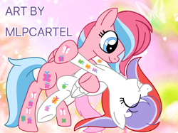 Size: 1366x1024 | Tagged: safe, artist:mlpcartel, imported from derpibooru, oc, oc only, oc:cotton candy, oc:rosie dash, pegasus, pony, base used, cute, dancing, duo, female, lesbian, oc x oc, rainbow power, rainbow power-ified, shipping