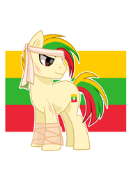 Size: 720x960 | Tagged: safe, artist:diniarvegafinahar, imported from derpibooru, earth pony, pony, burma, flag, headband, male, myanmar, nation ponies, ponified, scar, simple background, solo, stallion, stars, white background