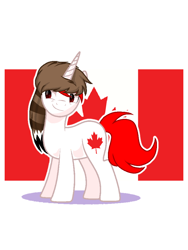 Size: 720x960 | Tagged: safe, artist:diniarvegafinahar, imported from derpibooru, pony, unicorn, canada, flag, hat, male, maple leaf, nation ponies, ponified, simple background, smug, solo, stallion, white background