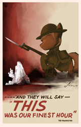 Size: 1409x2190 | Tagged: safe, artist:buckweiser, imported from derpibooru, equestria at war mod, bayonet, brodie helmet, canterlot, gun, helmet, poster, poster parody, propaganda, propaganda parody, propaganda poster, rifle, soldier pony, weapon