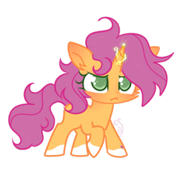 Size: 700x700 | Tagged: safe, artist:cutiesparke, imported from derpibooru, scootaloo, pony, unicorn, alternate universe, blushing, coat markings, ear blush, female, filly, foal, frustrated, green eyes, horn, lightly watermarked, race swap, raised hoof, simple background, socks (coat markings), solo, sparking horn, transparent background, unicorn scootaloo, watermark