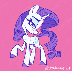 Size: 1771x1743 | Tagged: safe, artist:jimmyjamno1, imported from derpibooru, rarity, pony, unicorn, colored hooves, female, looking at you, mare, pink background, signature, simple background, smiling, smiling at you, solo