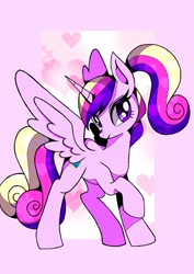 Size: 848x1200 | Tagged: safe, artist:stacy_165cut, imported from derpibooru, princess cadance, alicorn, pony, abstract background, female, mare, ponytail, solo, spread wings, teen princess cadance, wings