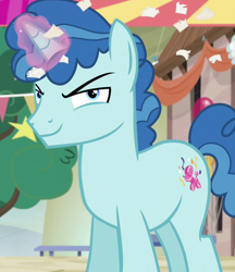 Size: 932x1080 | Tagged: safe, imported from derpibooru, screencap, party favor, pony, unicorn, season 6, to where and back again, cropped, evil smirk, looking at you, magic, magic aura, male, smiling, smirk, solo, stallion, telekinesis