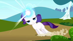 Size: 1280x720 | Tagged: safe, imported from derpibooru, screencap, rarity, pony, unicorn, season 1, the cutie mark chronicles, bored, dragging, female, filly, filly rarity, frown, looking at you, narrowed eyes, rariquest, solo, younger
