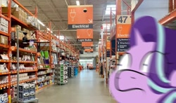 Size: 1180x696 | Tagged: safe, artist:blitzypony, artist:glimmergang, imported from derpibooru, starlight glimmer, pony, unicorn, concerned, eye clipping through hair, home depot, irl, photo, selfie, solo, wide eyes