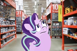 Size: 1000x667 | Tagged: safe, artist:blitzypony, artist:glimmergang, imported from derpibooru, starlight glimmer, pony, unicorn, confused, female, home depot, irl, mare, photo, solo
