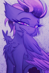 Size: 2000x3000 | Tagged: safe, artist:shad0w-galaxy, imported from derpibooru, oc, oc only, oc:shadow galaxy, pegasus, pony, cheek fluff, chest fluff, ear fluff, ethereal mane, feathered wings, female, fluffy, grooming, high res, mare, preening, solo, starry mane, wing fluff, wings