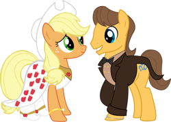 Size: 600x427 | Tagged: safe, artist:mokrosuhibrijac, imported from derpibooru, applejack, caramel, earth pony, pony, bride, carajack, clothes, dress, female, groom, male, mare, marriage, shipping, simple background, stallion, straight, transparent background, wedding, wedding dress