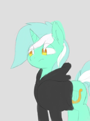 Size: 2048x2732 | Tagged: safe, artist:scootsredux, imported from derpibooru, lyra heartstrings, pony, unicorn, clothes, dig the swell hoodie, female, gray background, hoodie, simple background, sketch, solo, you will not remember me