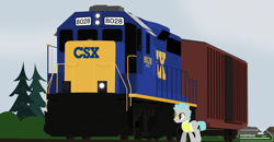 Size: 2814x1463 | Tagged: safe, artist:ponyrailartist, imported from derpibooru, oc, oc only, bat pony, pony, unicorn, bat pony oc, csx, sd40, solo, train