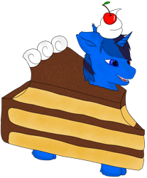 Size: 1609x1941 | Tagged: safe, alternate version, artist:mazz, imported from derpibooru, oc, oc only, oc:bluethecake, pony, unicorn, cake, cake slice, food, simple background, solo, transparent background