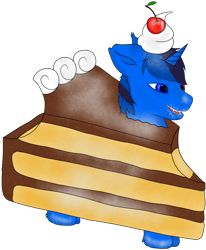 Size: 1594x1930 | Tagged: safe, alternate version, artist:mazz, imported from derpibooru, oc, oc only, oc:bluethecake, pony, unicorn, cake, cake slice, food, simple background, solo, transparent background