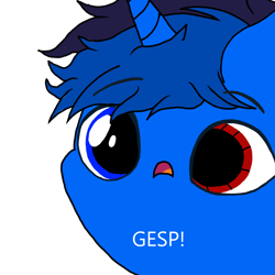 Size: 900x900 | Tagged: artist needed, safe, imported from derpibooru, oc, oc only, oc:bluethecake, cyborg, pony, unicorn, cute, shocked, shocked expression, simple background, solo, transparent background