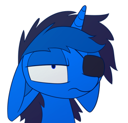 Size: 1127x1080 | Tagged: safe, alternate version, artist:dori-to, imported from derpibooru, oc, oc only, oc:bluethecake, pony, unicorn, eyepatch, simple background, solo, transparent background, unamused