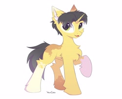 Size: 4096x3302 | Tagged: safe, artist:verlista, imported from derpibooru, oc, oc only, pony, unicorn, cheek fluff, chest fluff, coat markings, cute, ear fluff, high res, leg fluff, looking at you, male, raised hoof, simple background, socks (coat markings), solo, stallion, unshorn fetlocks, white background, yellow eyes