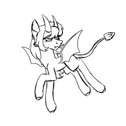 Size: 900x900 | Tagged: safe, artist:fuckomcfuck, imported from derpibooru, oc, oc only, oc:minx, bat pony, pony, fangs, horns, simple background, solo, white background