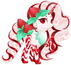 Size: 900x823 | Tagged: safe, artist:cupidauctions, imported from derpibooru, pony, unicorn, deviantart watermark, female, food, mare, obtrusive watermark, simple background, solo, strawberry, transparent background, watermark