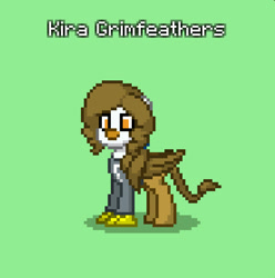 Size: 829x836 | Tagged: safe, imported from derpibooru, oc, oc only, oc:kira grimfeathers, griffon, green background, griffon oc, leonine tail, simple background, slip-star, slip-suit, solo, tail