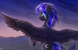 Size: 2500x1609 | Tagged: safe, artist:hakaina, imported from derpibooru, oc, oc only, pegasus, pony, solo, spread wings, twilight (astronomy), wings