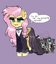 Size: 1376x1561 | Tagged: safe, artist:miles_milly_, imported from derpibooru, fluttershy, pegasus, pony, raccoon, clothes, dress, ear piercing, earring, fluttergoth, jewelry, lidded eyes, mascara, piercing, unamused