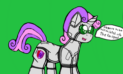 Size: 854x512 | Tagged: safe, artist:cavewolfphil, imported from derpibooru, sweetie belle, pony, robot, robot pony, unicorn, female, filly, foal, simple background, solo, sweetie bot