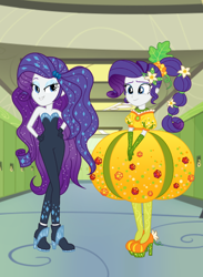 Size: 720x983 | Tagged: safe, imported from derpibooru, rarity, human, equestria girls, equestria girls series, holidays unwrapped, the other side, spoiler:eqg series (season 2), clothes, cornucopia costumes, cute, dress, duality, duo, duo female, female, inflatable dress, raribetes, self paradox, sexy, stupid sexy rarity, unitard