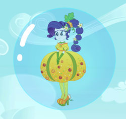 Size: 764x720 | Tagged: safe, imported from derpibooru, rarity, human, equestria girls, equestria girls series, holidays unwrapped, spoiler:eqg series (season 2), bubble, cornucopia costumes, cute, female, in bubble, inflatable dress, raribetes, solo
