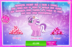 Size: 1958x1297 | Tagged: safe, imported from derpibooru, nurse sweetheart, earth pony, pony, advertisement, costs real money, english, female, freckles, gameloft, gem, hat, mare, mobile game, my little pony: magic princess, numbers, official, sale, solo, text