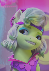 Size: 736x1079 | Tagged: safe, imported from derpibooru, earth pony, pony, spoiler:g5, bridlewoodstock, female, g5, grin, headband, mare, minty (g5), my little pony: make your mark, my little pony: make your mark chapter 4, smiling, solo