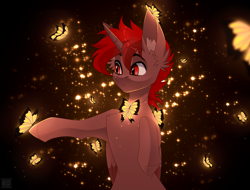 Size: 2544x1935 | Tagged: safe, artist:elektra-gertly, imported from derpibooru, oc, oc only, oc:hardy, alicorn, butterfly, pony, chest fluff, ear fluff, half body, male, solo, stallion