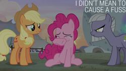 Size: 2000x1125 | Tagged: safe, edit, edited screencap, editor:quoterific, imported from derpibooru, screencap, applejack, limestone pie, pinkie pie, earth pony, pony, hearthbreakers, crying, eyes closed, female, mare, trio, trio female